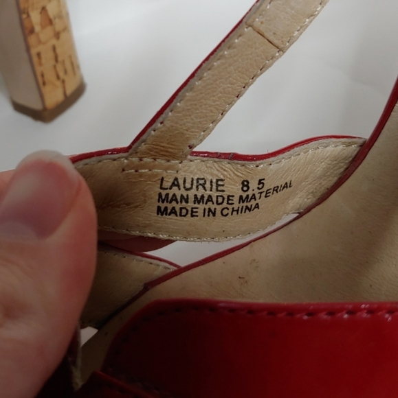 Yellow Box Laurie Bright Cherry Red Faux Leather Straps Cork Heels Size 8.5 - Picture 7 of 15